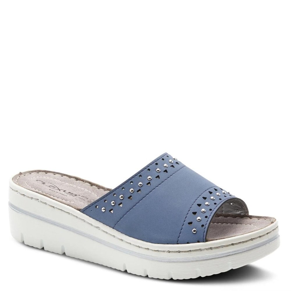 FLEXUS BASIE Italian SLIDE SANDALS Leather Navy Blue Size 41 ( US 9.5-10) NEW